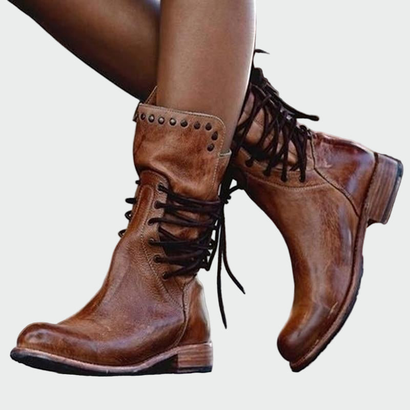 Angela - Leather Ankle Boots with Laces