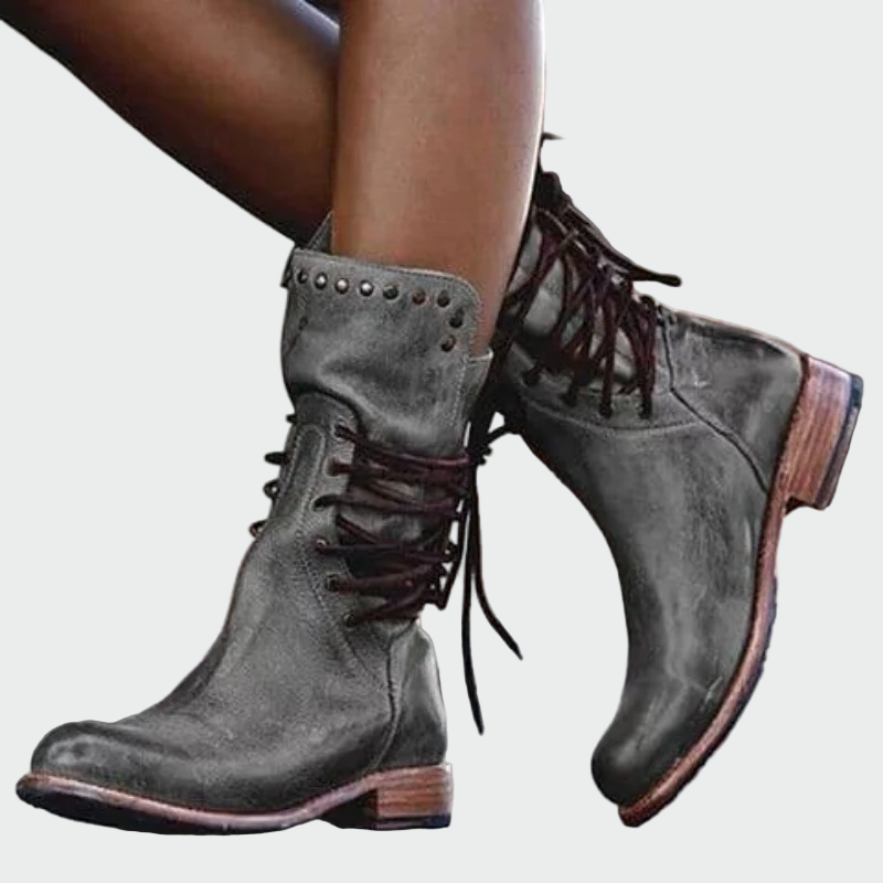 Angela - Leather Ankle Boots with Laces
