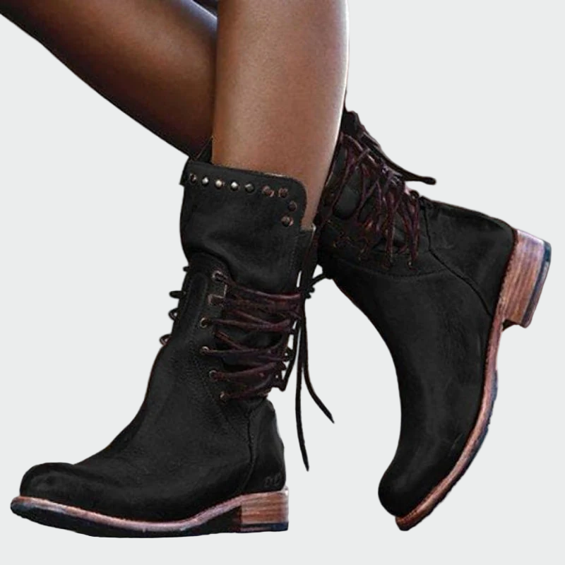 Angela - Leather Ankle Boots with Laces