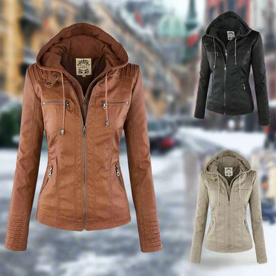 Dorothy - Stylish Hooded Leather Jacket
