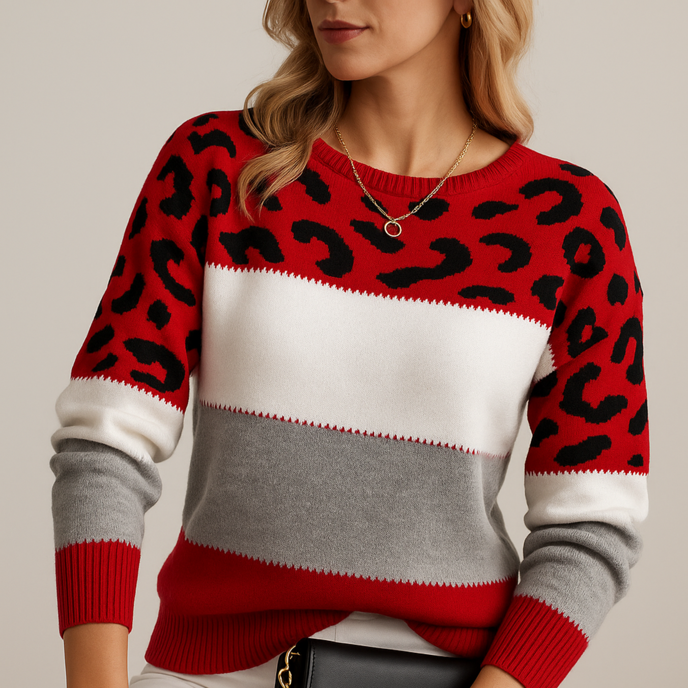 Charlene - Casual jumper with leopard print