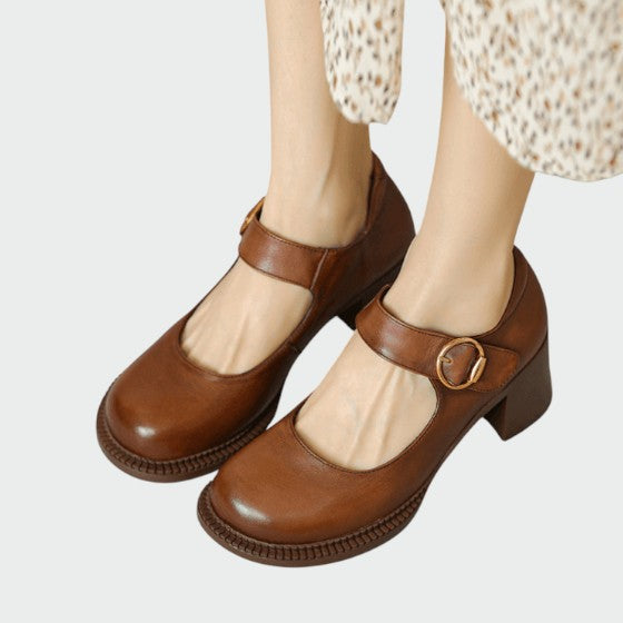 Zoe - Chunky-Heel Buckle Mary Jane Shoes