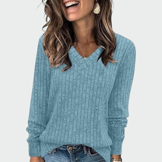 Deri - Comfy V-Neck Long Sleeve Top