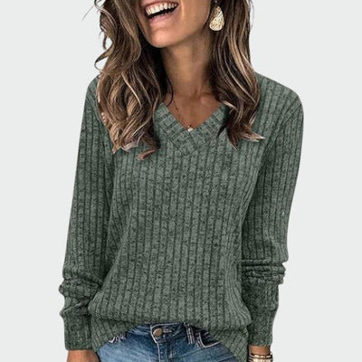 Deri - Comfy V-Neck Long Sleeve Top