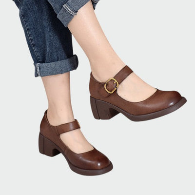 Zoe - Chunky-Heel Buckle Mary Jane Shoes
