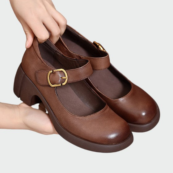 Zoe - Chunky-Heel Buckle Mary Jane Shoes