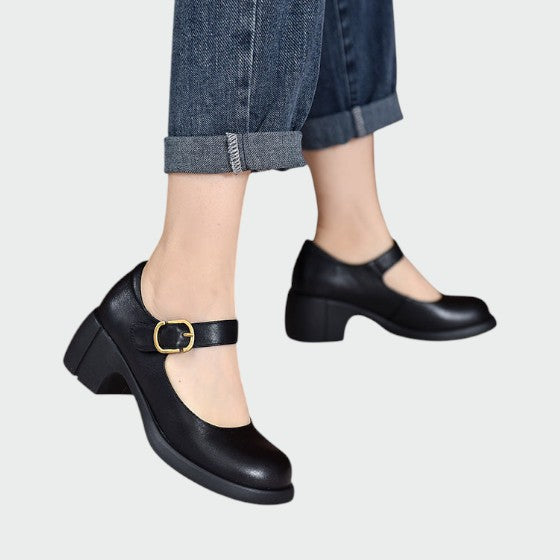 Zoe - Chunky-Heel Buckle Mary Jane Shoes