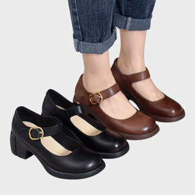 Zoe - Chunky-Heel Buckle Mary Jane Shoes